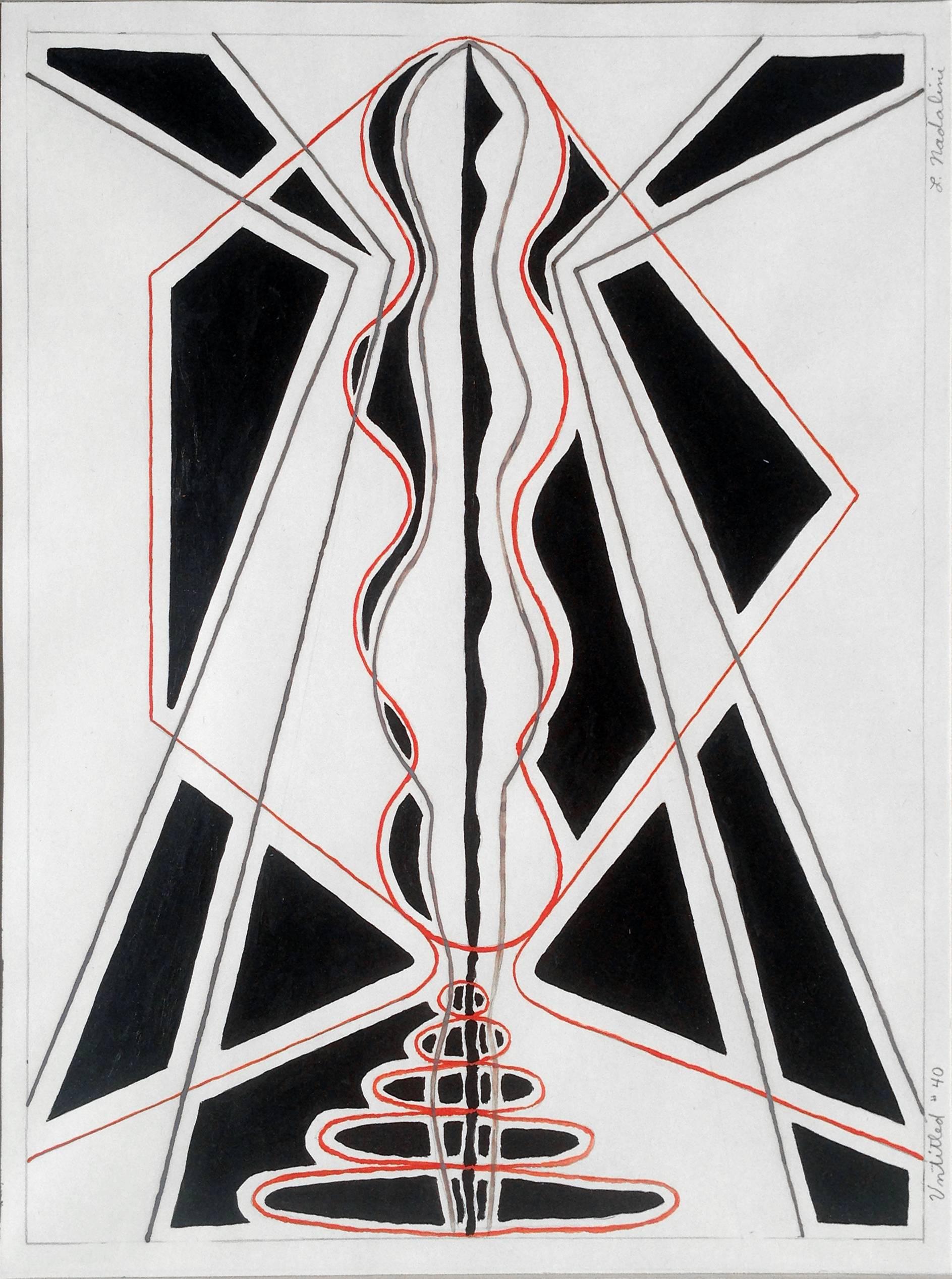 Abstrakt-expressionistisches Paar Tuschezeichnungen des Künstlers Louis E. Nadalini aus San Francisco.  (Amerikaner, 1927-1995). Signiert 