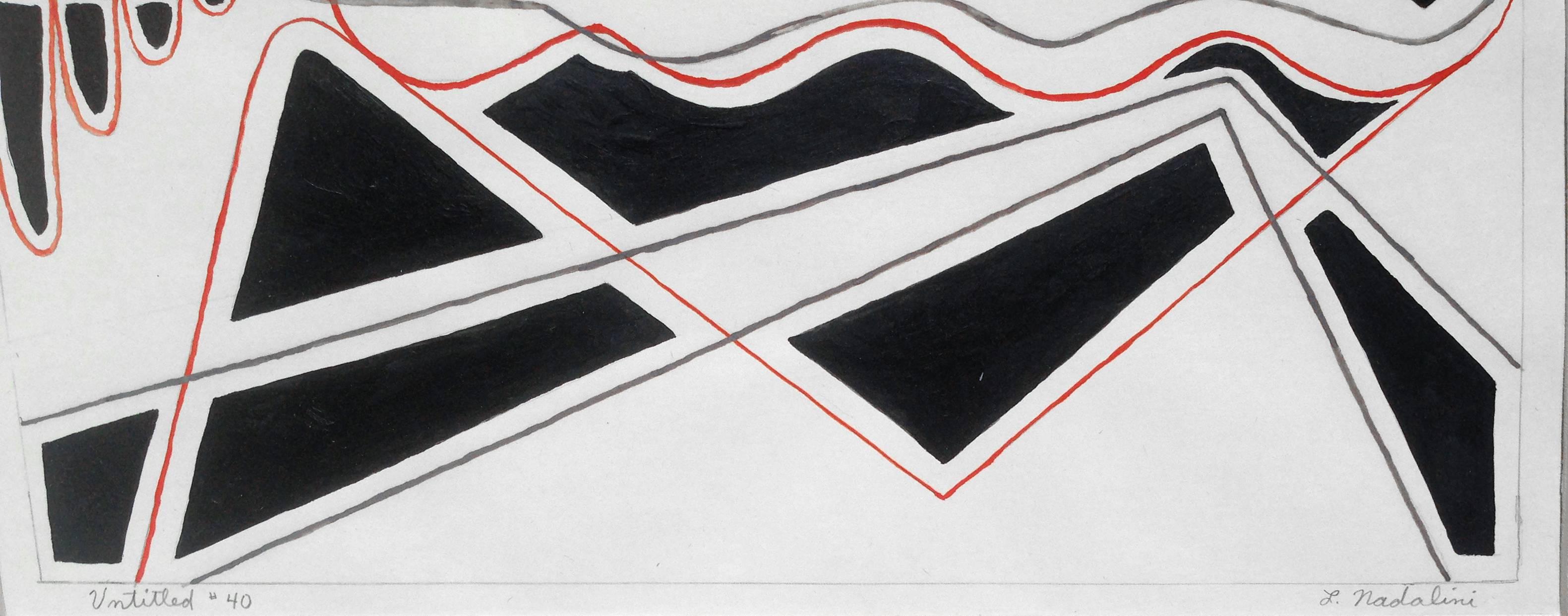 Abstrakte, dimensionale indische Tuschezeichnungen in Schwarz und Rot, Paar  im Angebot 1