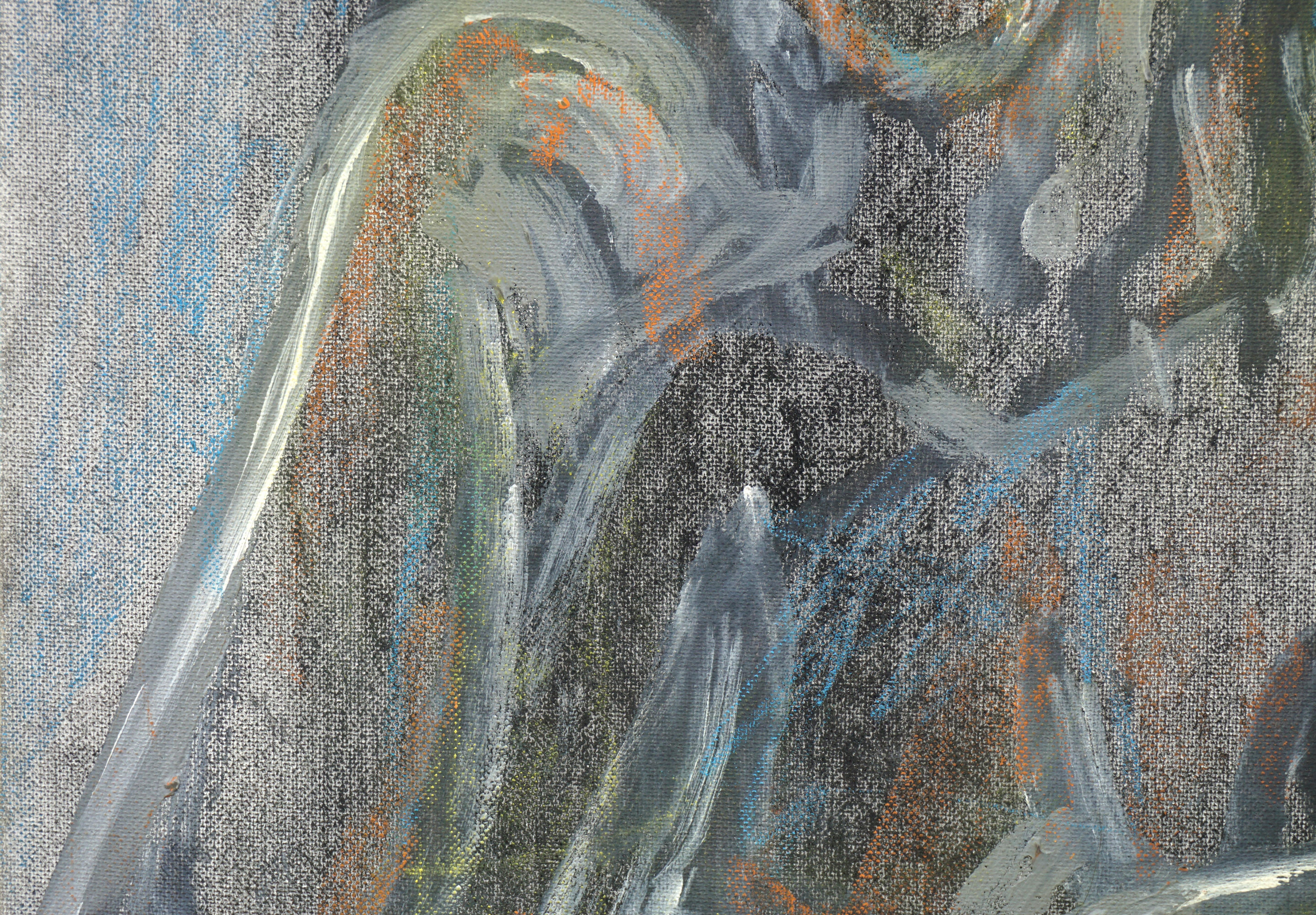 Graues figuratives Mid-Century-Stil des Abstrakten Expressionismus  (Abstrakter Expressionismus), Painting, von Louis Nadalini