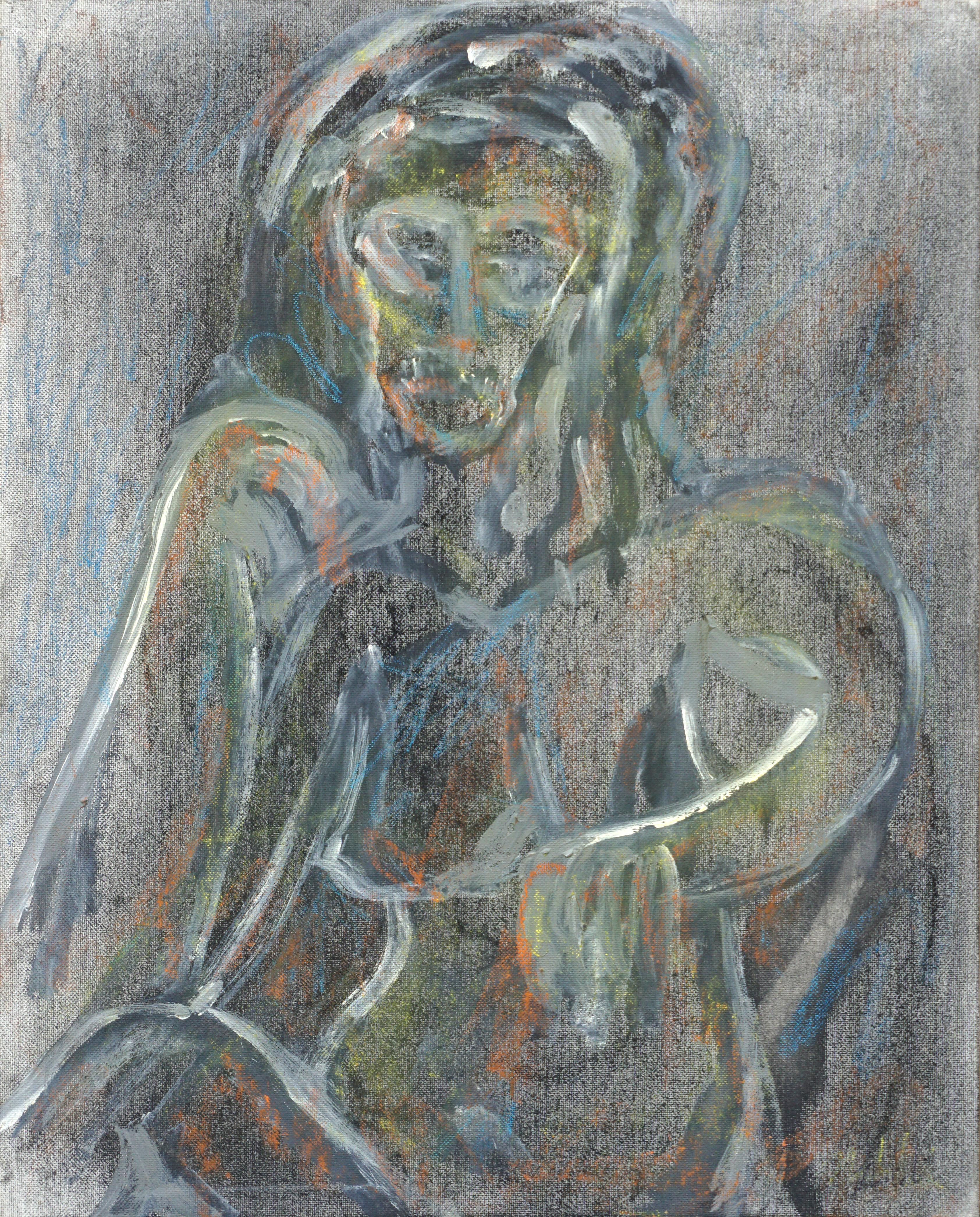 Louis Nadalini Figurative Painting – Graues figuratives Mid-Century-Stil des Abstrakten Expressionismus 