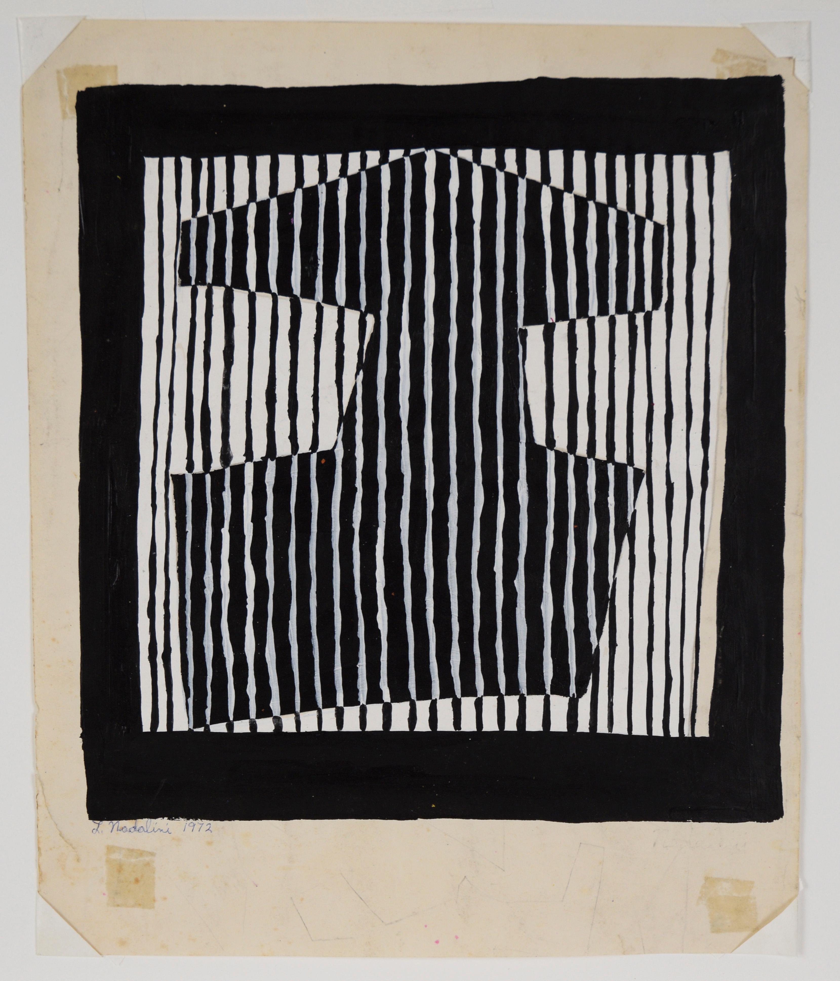 Entre el blanco y el negro - Original 1972 Óleo sobre papel - Painting de Louis Nadalini
