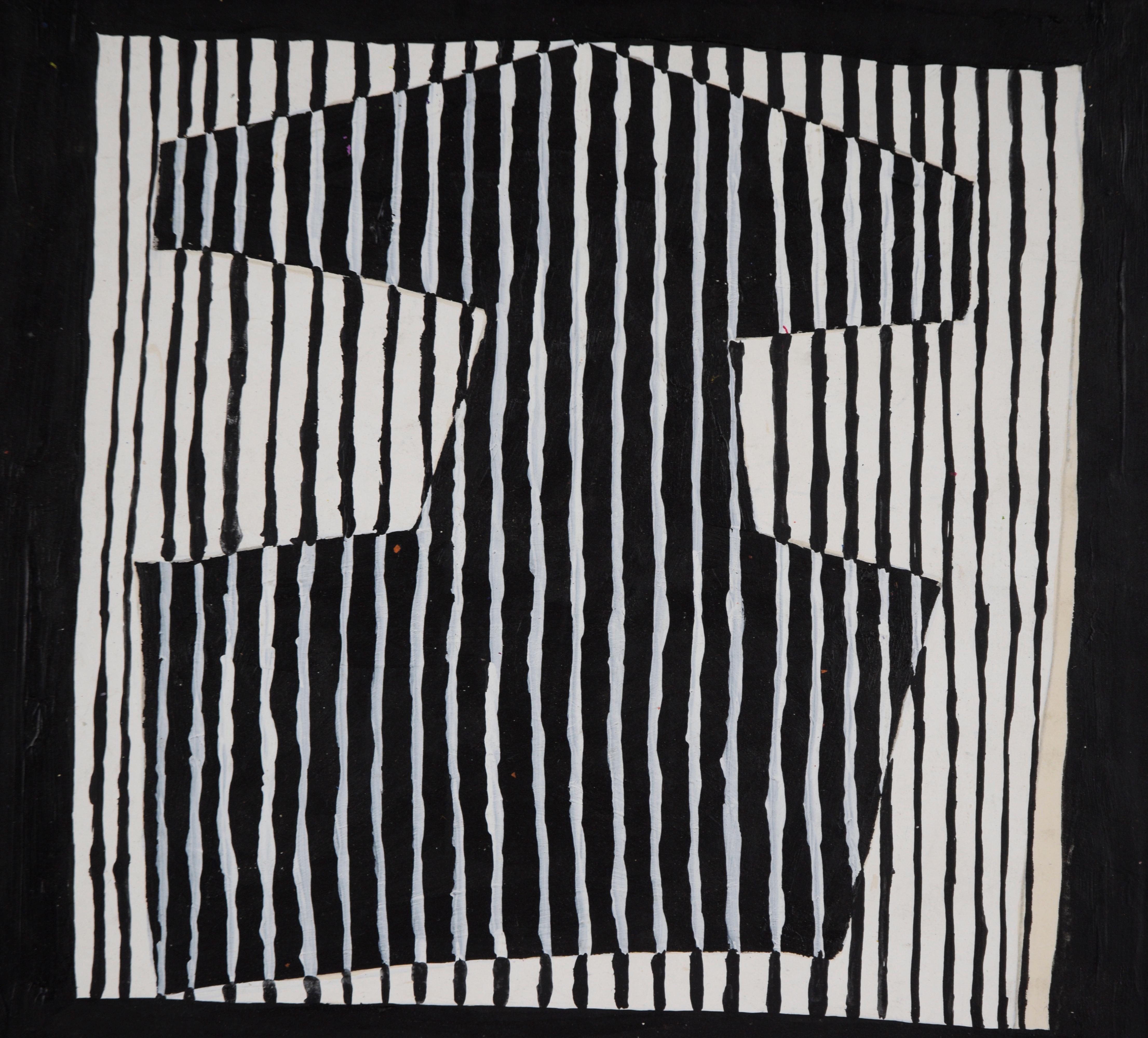 Entre el blanco y el negro - Original 1972 Óleo sobre papel - Painting Abstracto de Louis Nadalini