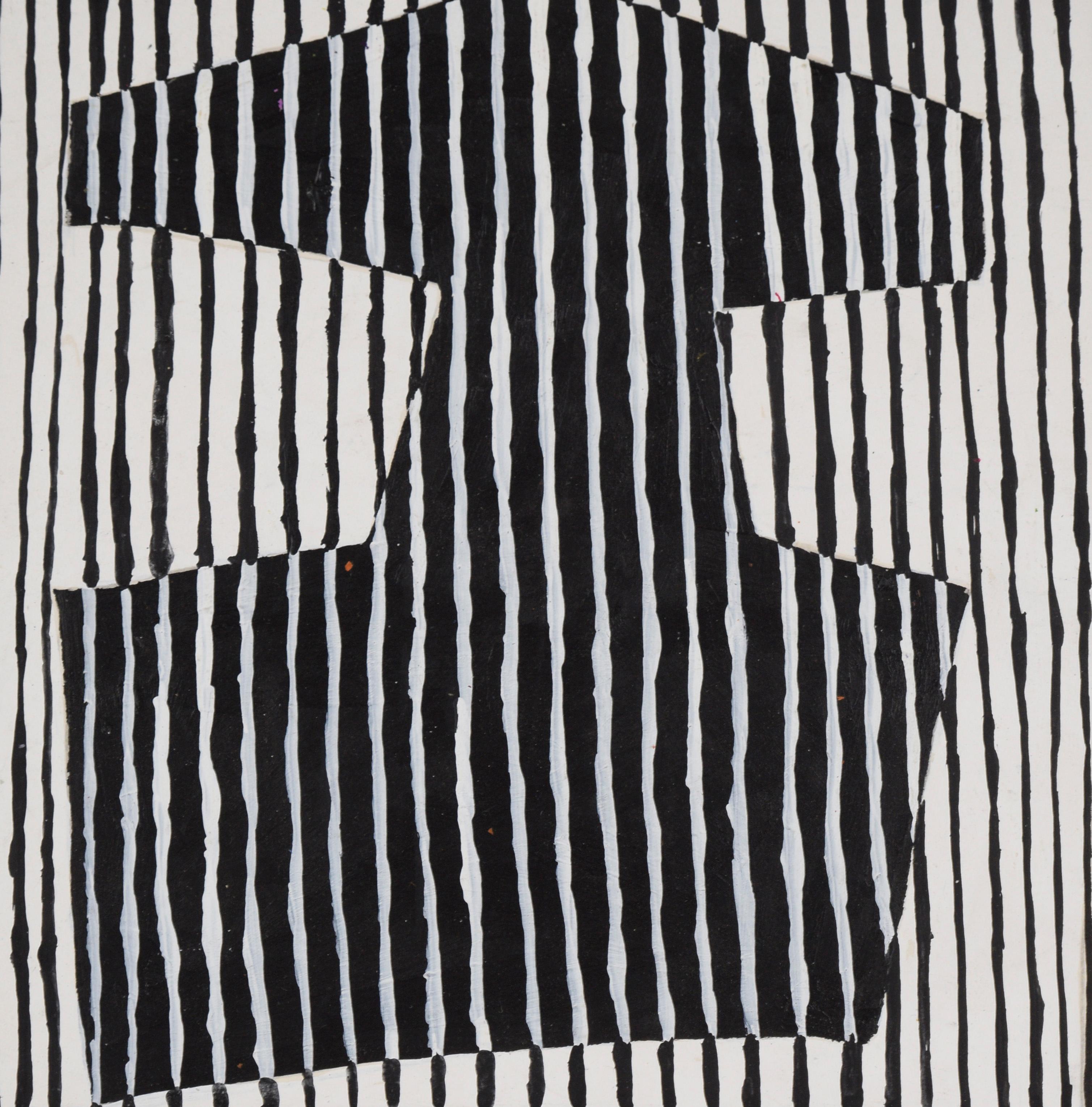 Entre el blanco y el negro - Original 1972 Óleo sobre papel - Abstract Painting Negro de Louis Nadalini