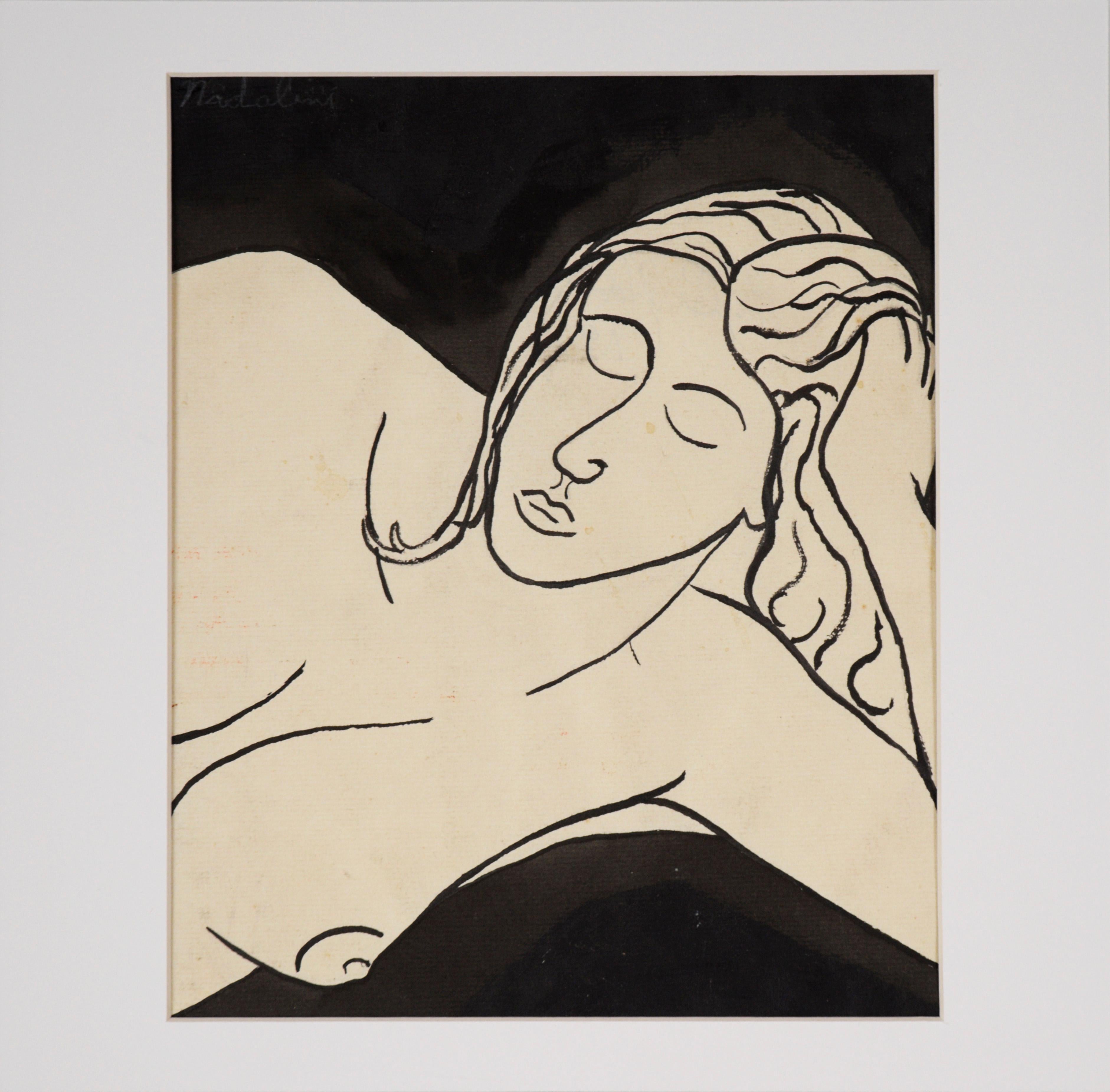 Nude Painting di Louis Nadalini - La Musa - Acquerello originale su carta