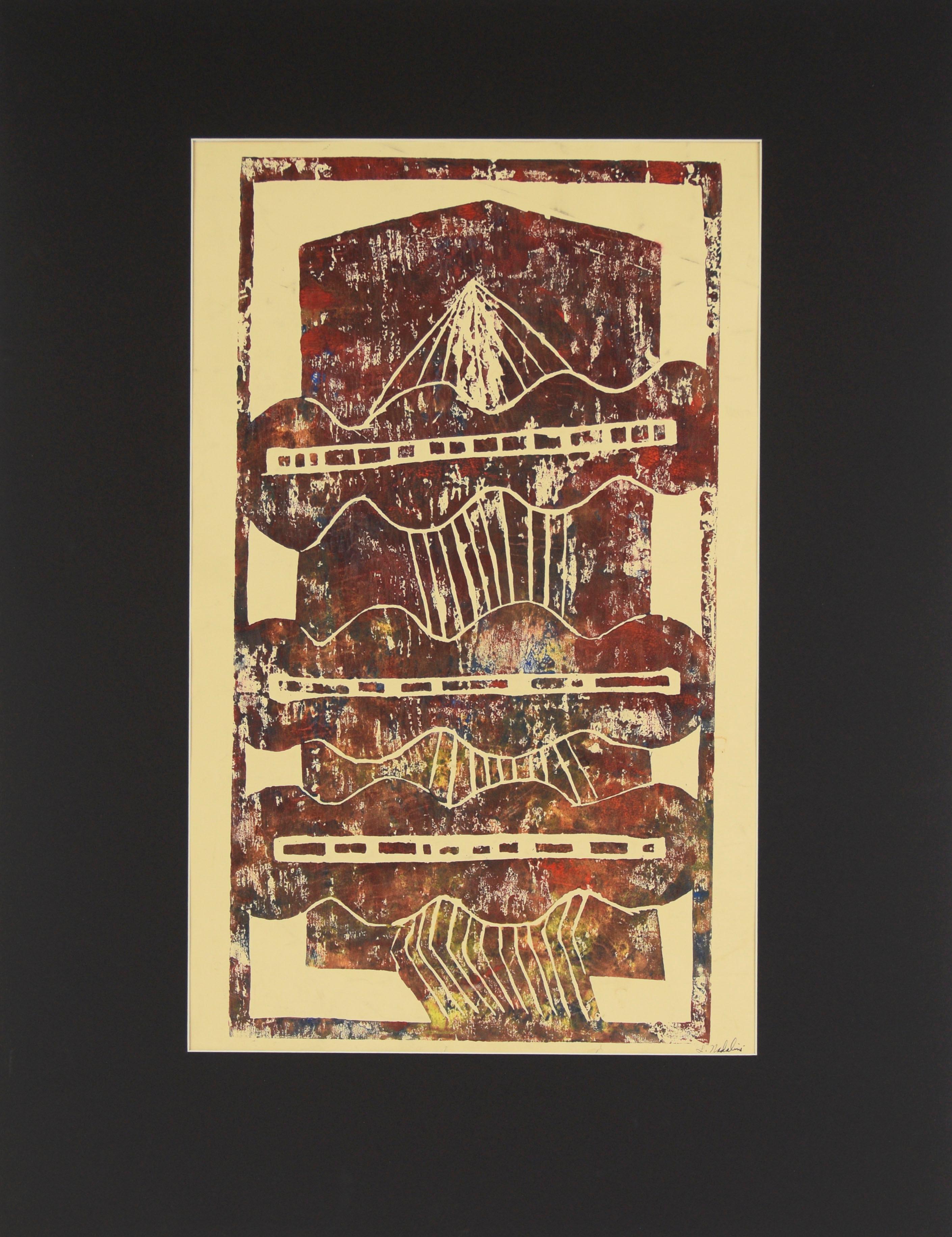 Louis Nadalini Abstract Print – "Woman In a Cage" - Original Woodcut Print on Paper