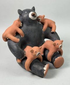 Louis Naranjo Story Teller Bear with 4 Cubs Cochiti Pueblo Pottery