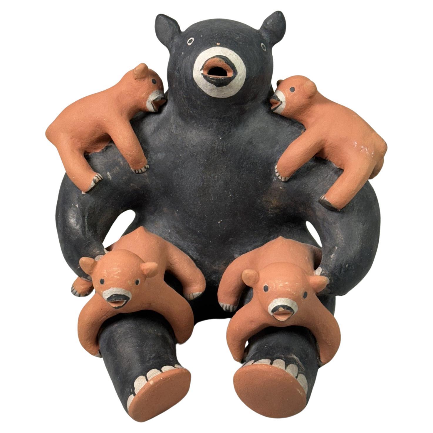 Louis Naranjo Story Teller Bear with 4 Cubs Cochiti Pueblo Pottery  For Sale
