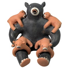 Louis Naranjo Story Teller Bear with 4 Cubs Cochiti Pueblo Pottery 