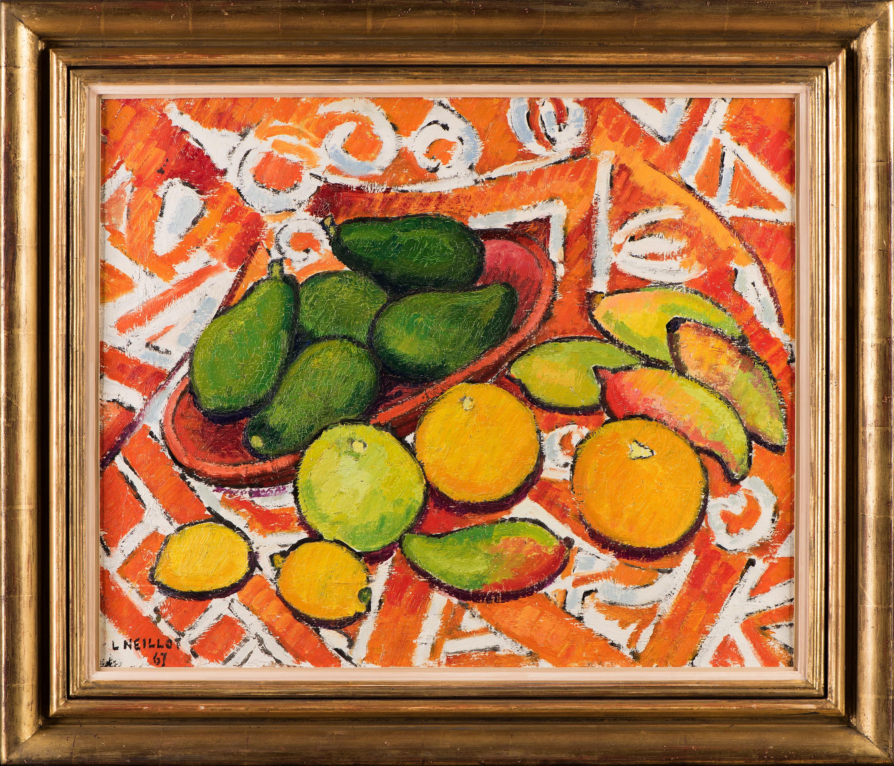 Louis Neillot Still-Life Painting - Tahitian Still life with fruit, Oil on canvas, Framed
