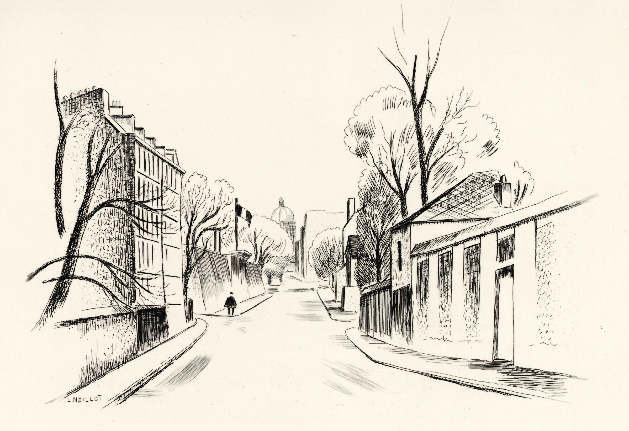 "De la Sante aux Gobelin" acquaforte originale - Print di Louis Neillot