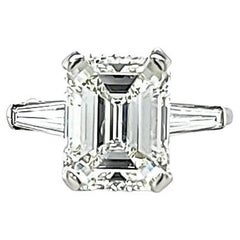 Louis Newman & Co 4.01 carat Emerald Cut GIA certified Diamond Three Stone Ring