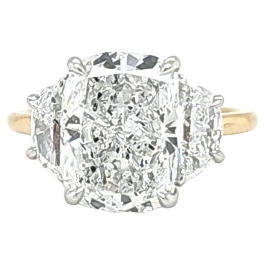 Louis Newman & Co 4.27 carat Elongated Cushion GIA Cert Diamond Three Stone Ring For Sale