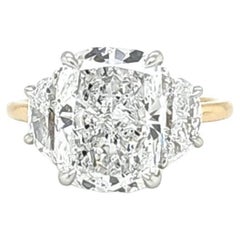 Antique Louis Newman & Co 4.27 carat Elongated Cushion GIA Cert Diamond Three Stone Ring