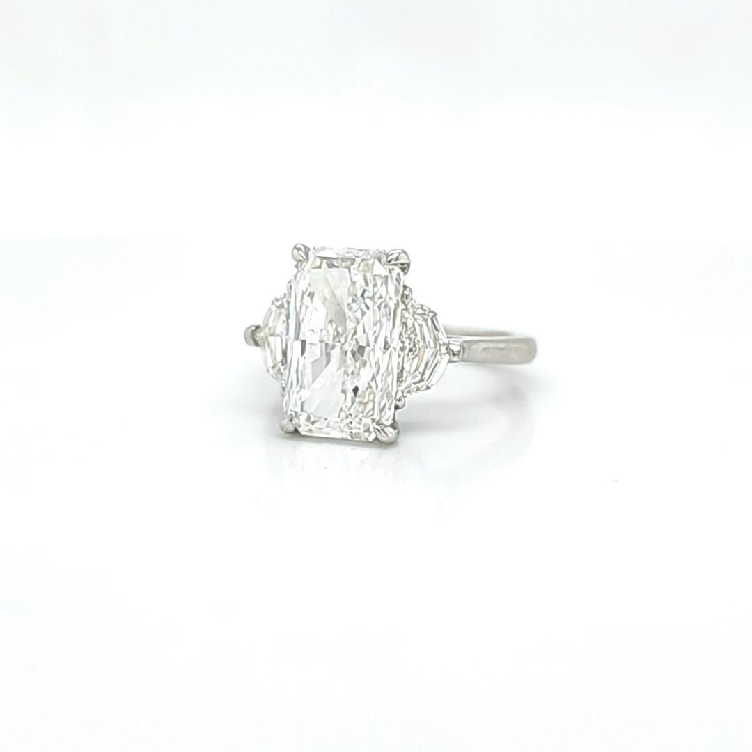 Louis Newman & Co. 4.52 Carat GIA Certified Radiant Cut Diamond Three Stone Ring For Sale 1