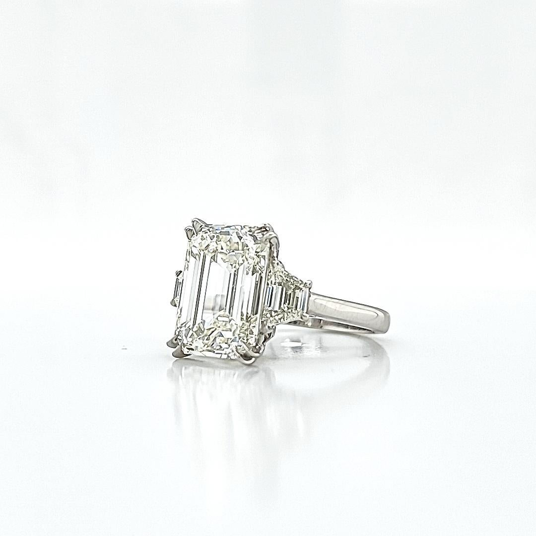 Women's or Men's Louis Newman & Co 7.02 carat Emerald Cut GIA certified Diamond Three Stone Ring