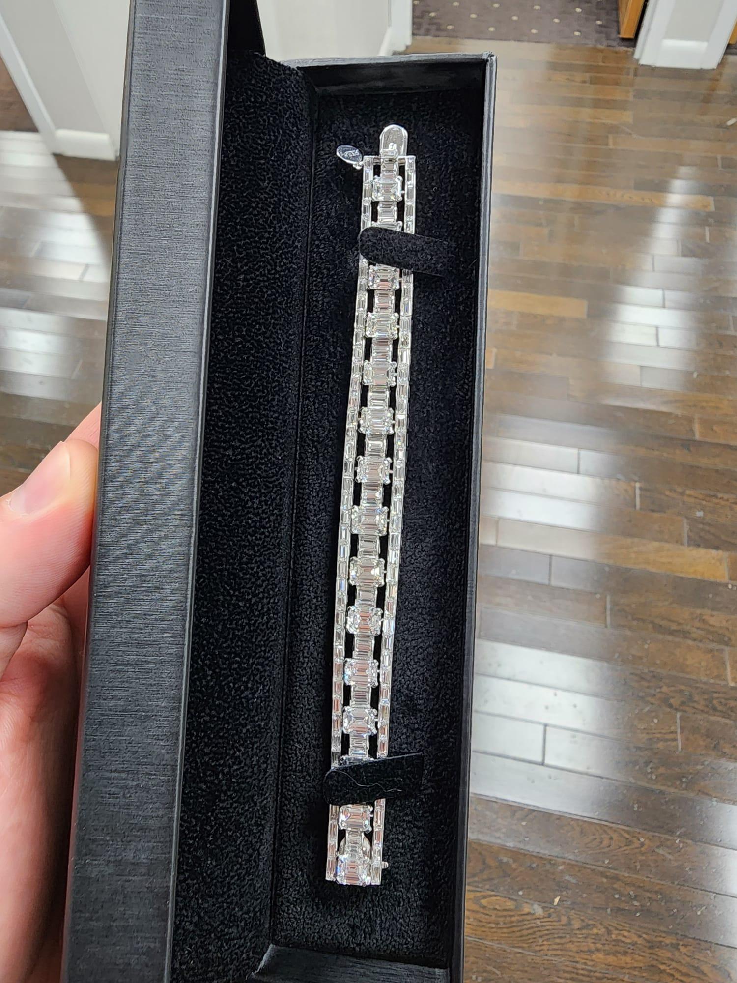 Women's or Men's Louis Newman & Co Emerald Cut and Baguette Cut Diamond GIA Certified Bracelet For Sale