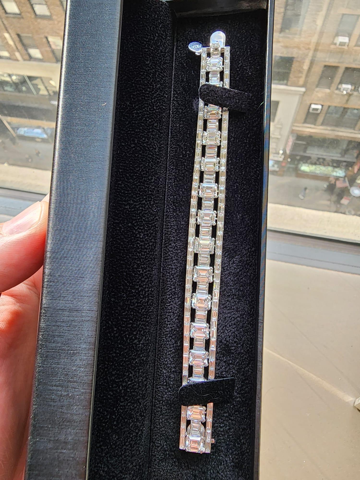 Louis Newman & Co Emerald Cut and Baguette Cut Diamond GIA Certified Bracelet For Sale 1