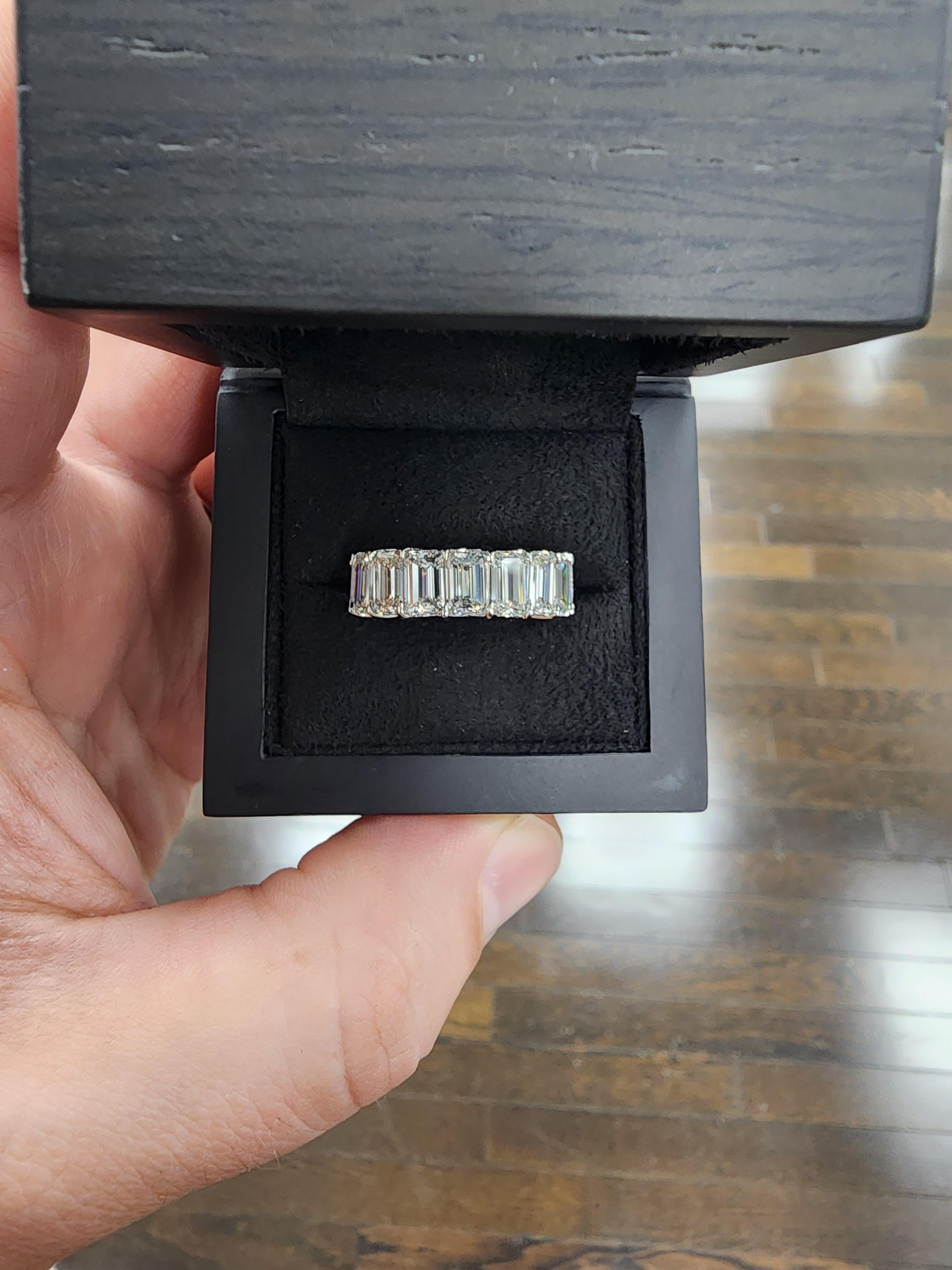 Women's or Men's Louis Newman & Co Emerald Cut Diamond Eternity Band with GIA Certificates For Sale