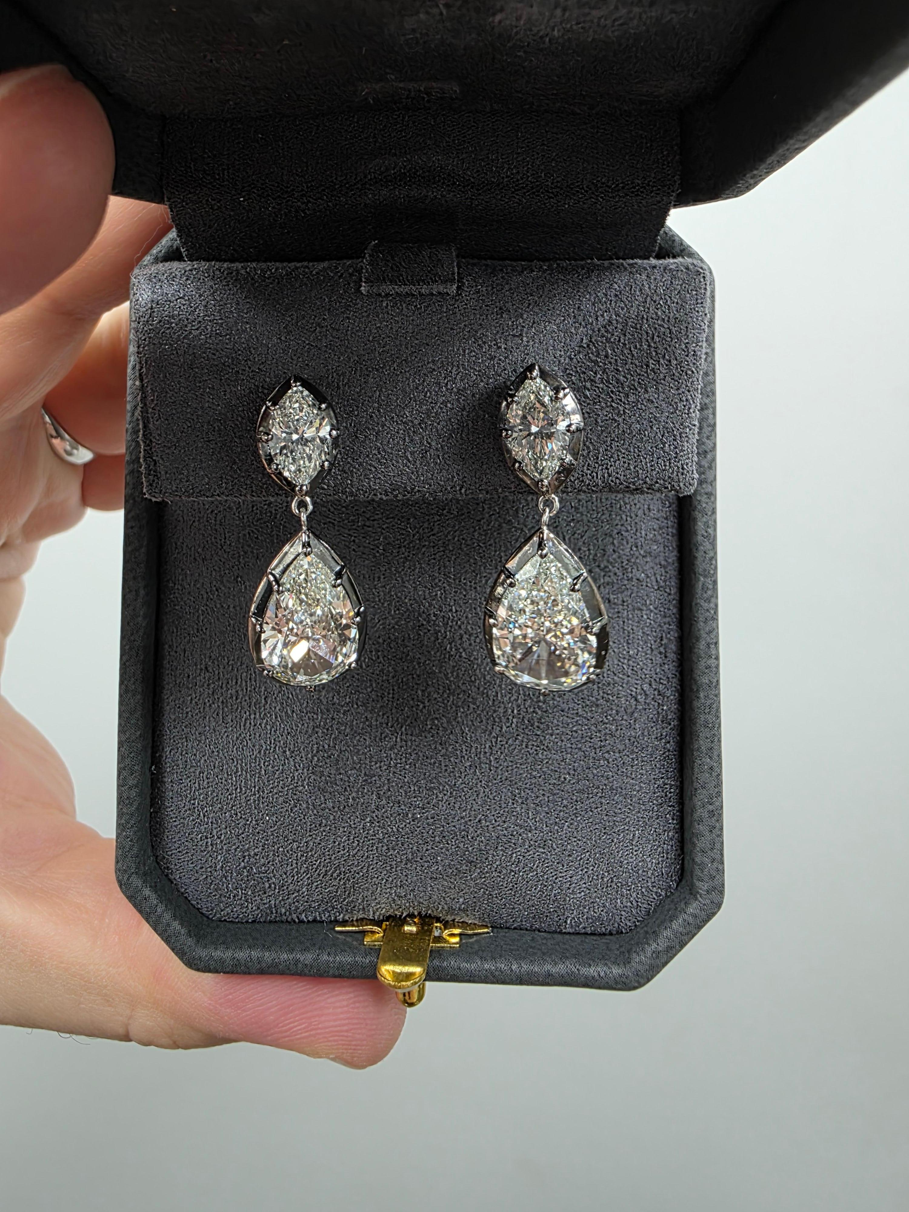 Louis Newman & Co GIA certified 10.51 carat Pear Shape Diamond Dangle Earrings in vendita 2