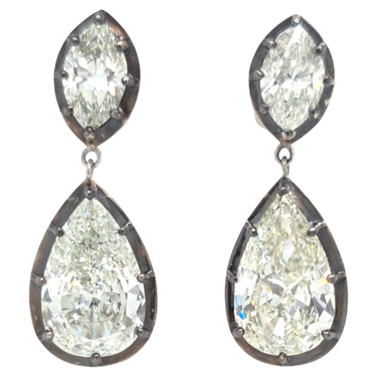 Louis Newman & Co GIA certified 10.51 carat Pear Shape Diamond Dangle Earrings