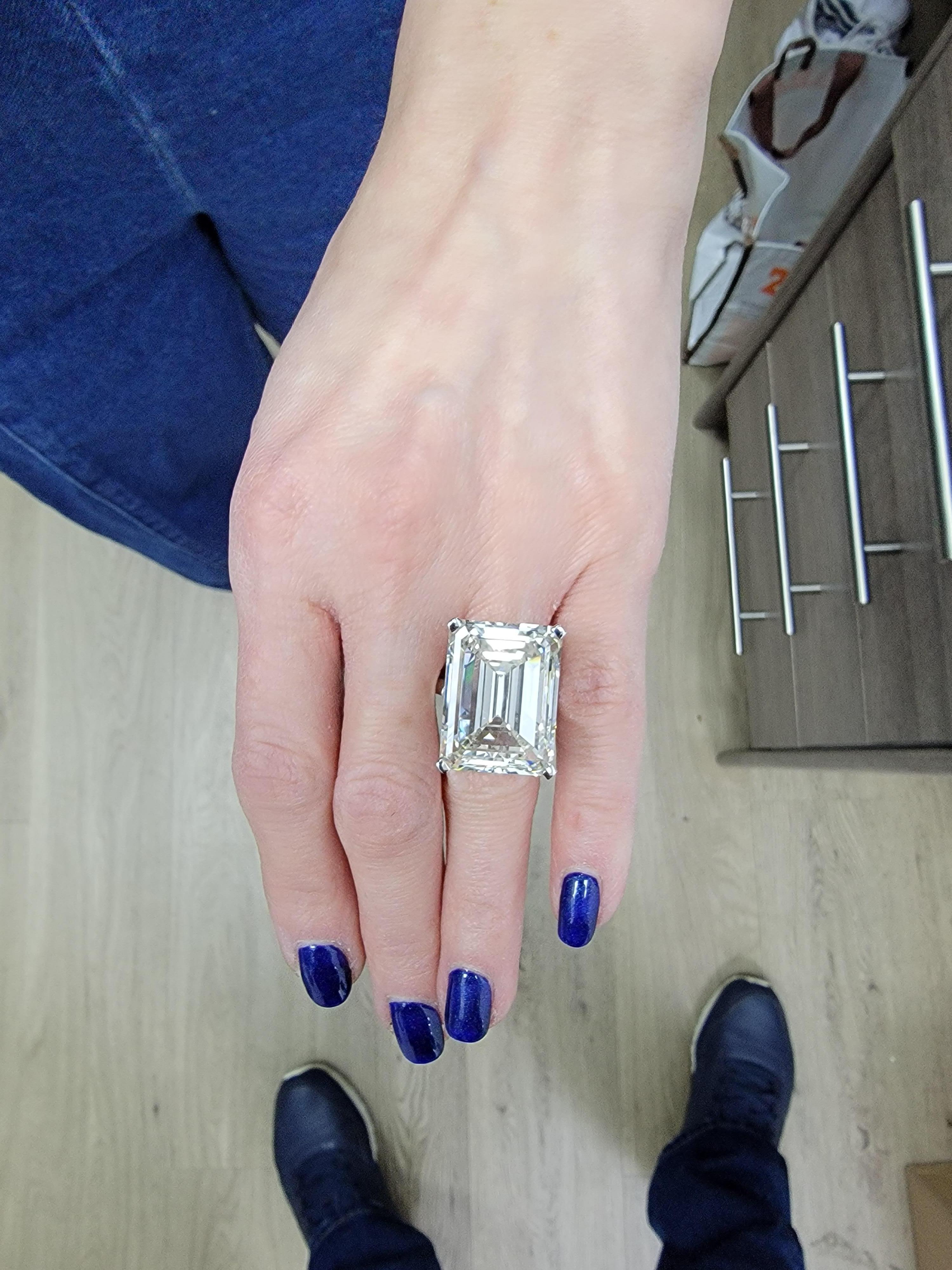 Louis Newman & Co. GIA Certified 30.39 Carat Emerald Cut Diamond Ring 2