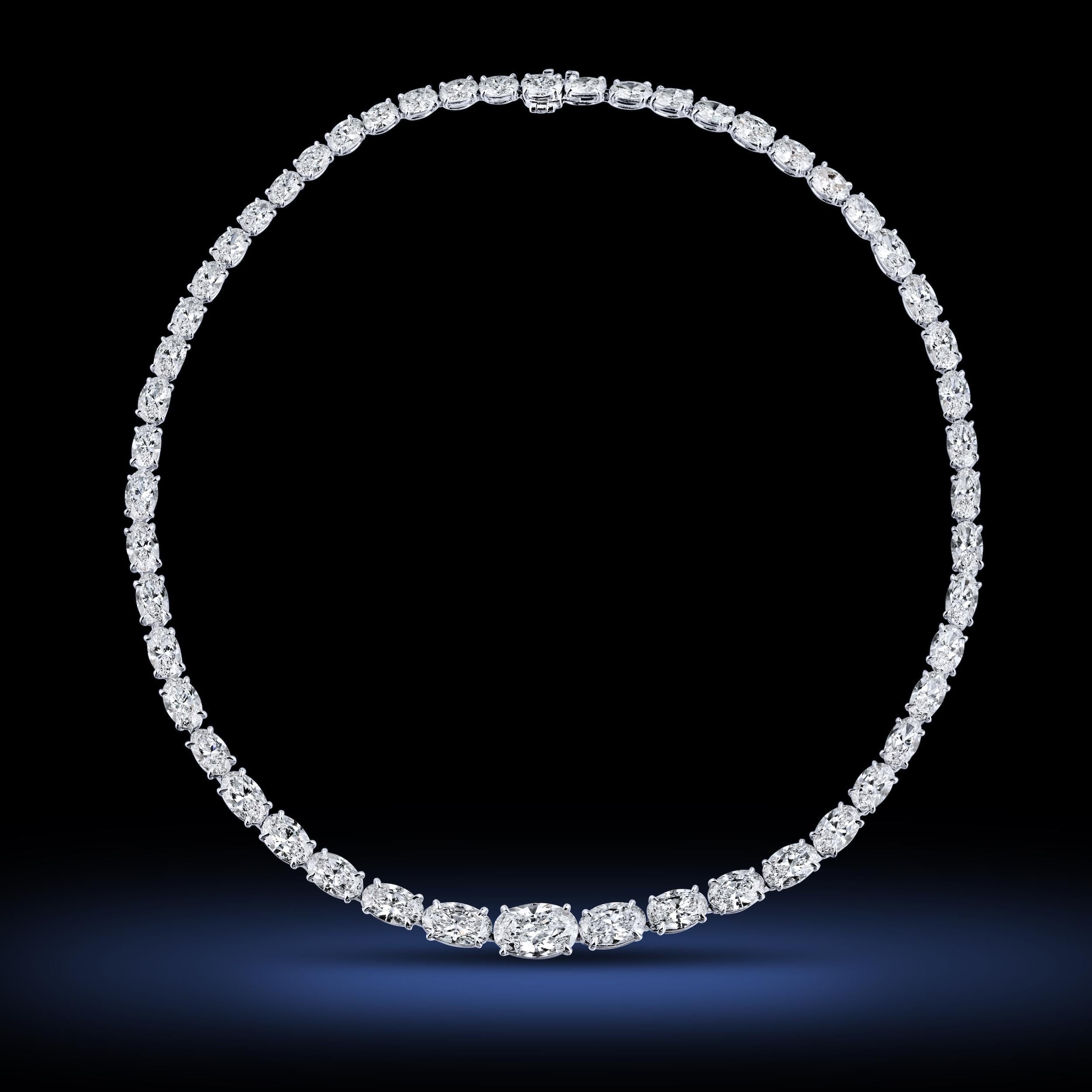 Louis Newman & Co GIA Certified 34.71 Carats Oval Cut Diamond Riviera Necklace In New Condition In New York, NY