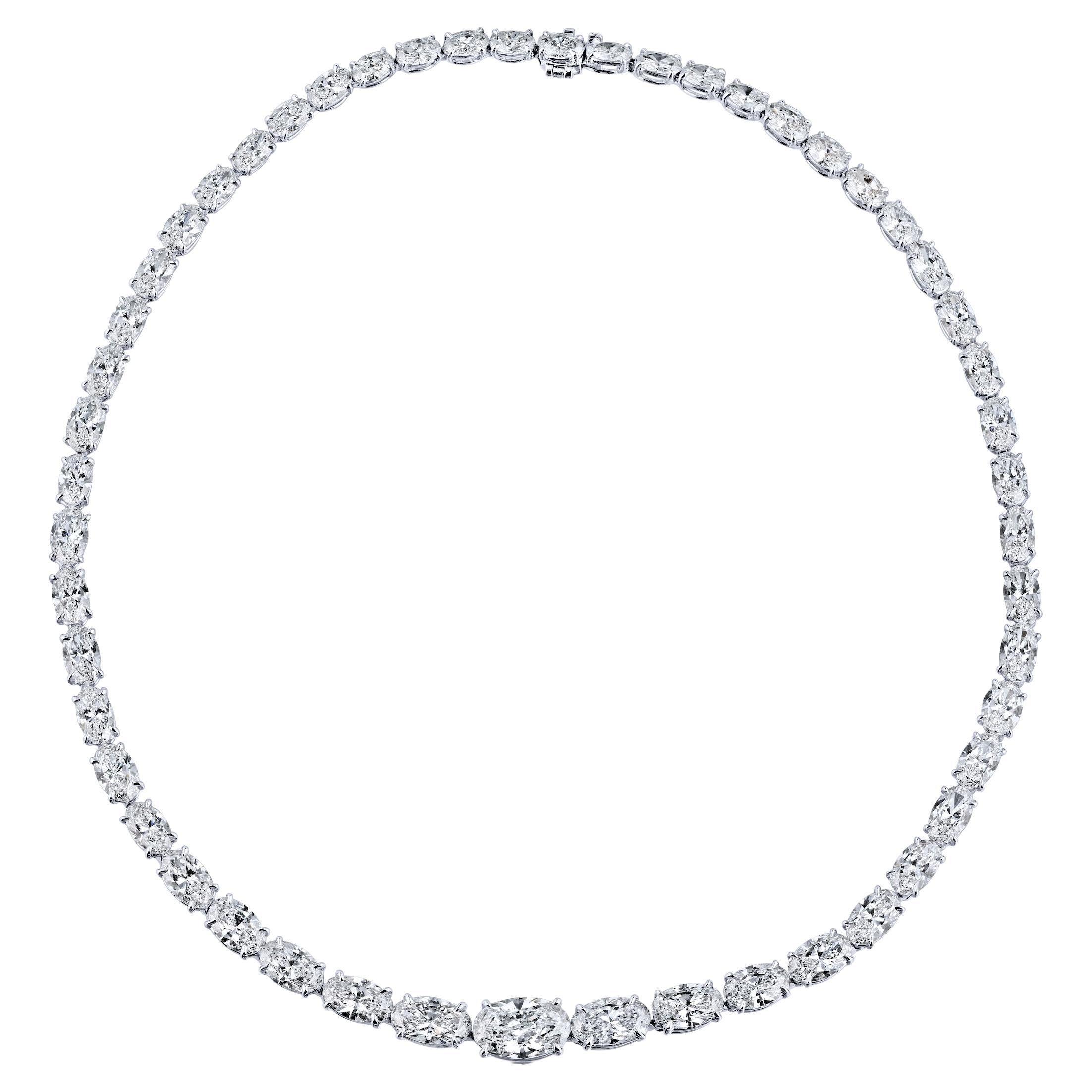 Louis Newman & Co GIA Certified 34.71 Carats Oval Cut Diamond Riviera Necklace