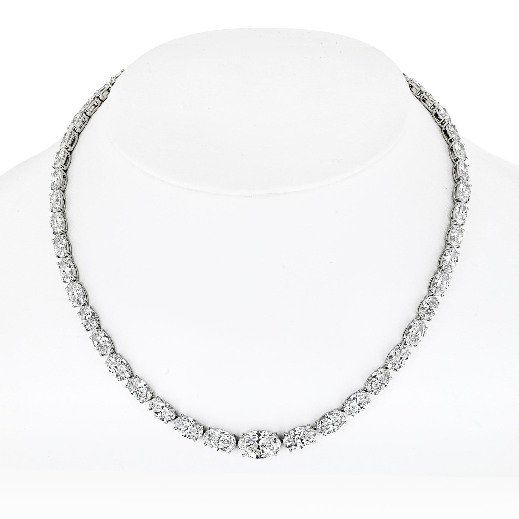 Louis Newman & Co GIA Certified 35.13 Carats Oval Cut Diamond Riviera Necklace In New Condition In New York, NY