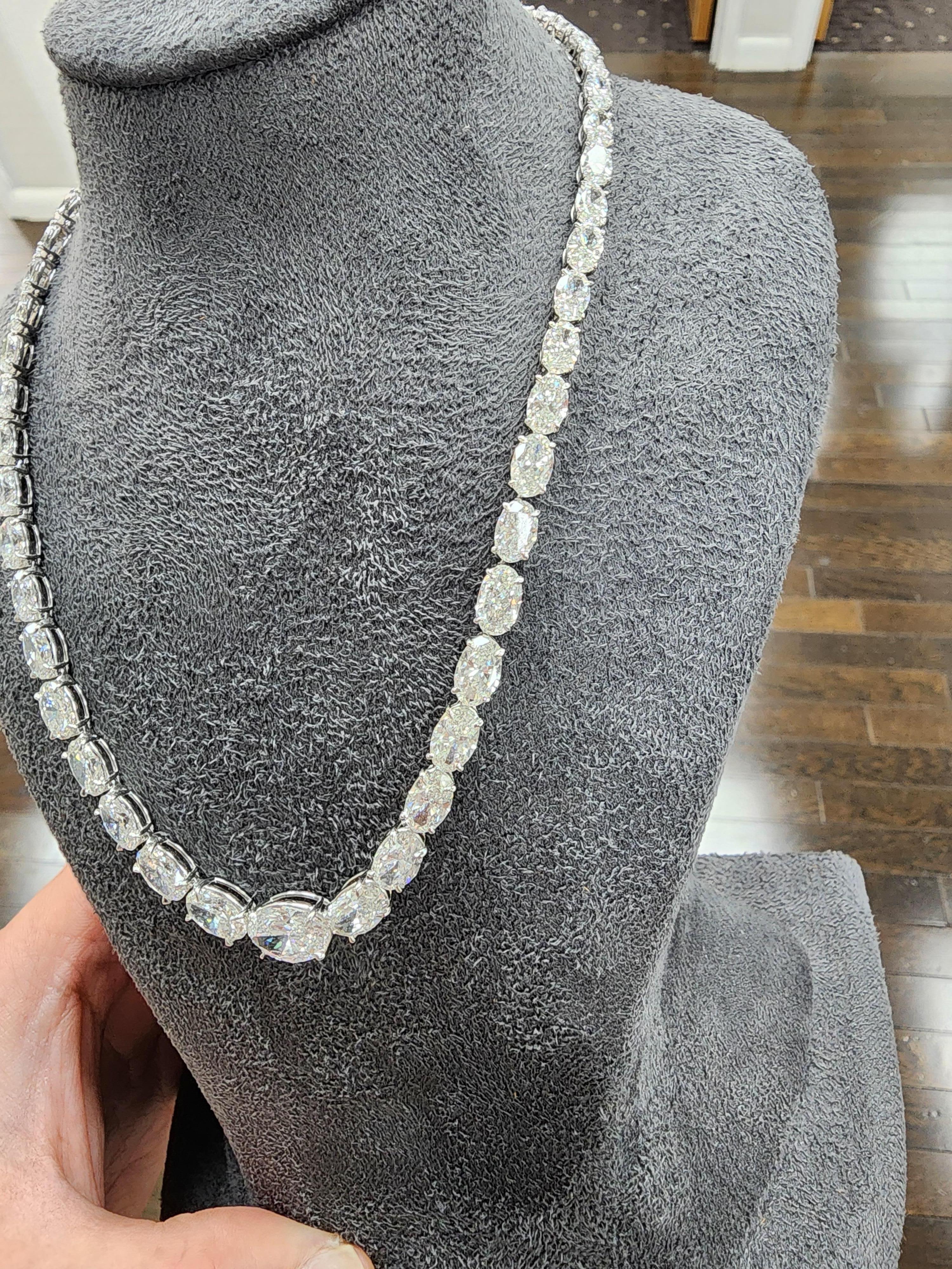 Women's or Men's Louis Newman & Co GIA Certified 35.13 Carats Oval Cut Diamond Riviera Necklace