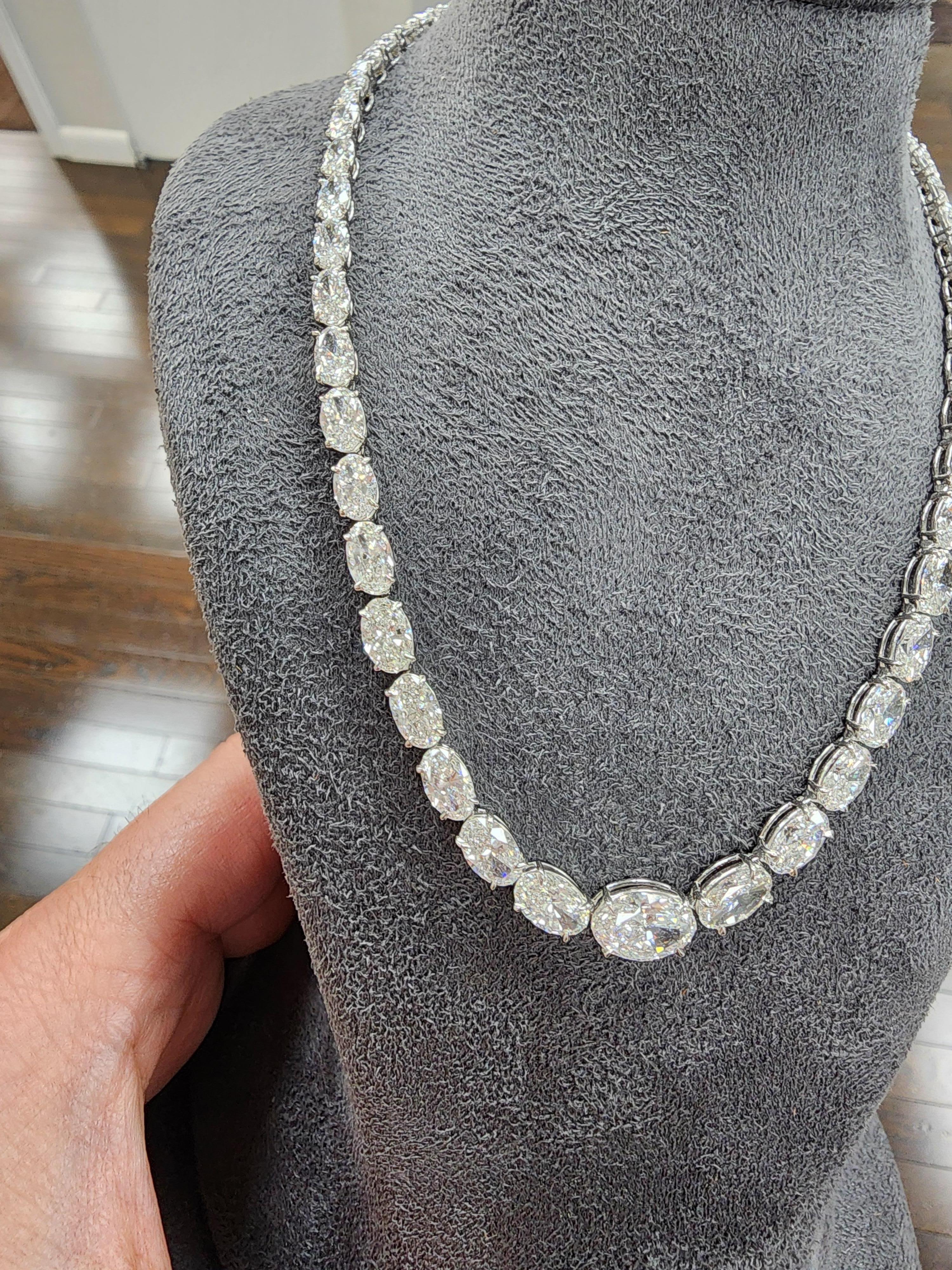 Louis Newman & Co GIA Certified 35.13 Carats Oval Cut Diamond Riviera Necklace 4