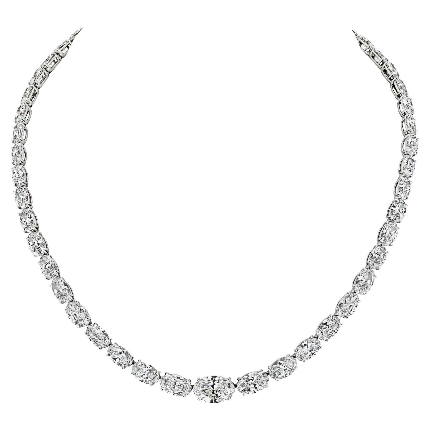 Louis Newman & Co GIA Certified 35.13 Carats Oval Cut Diamond Riviera Necklace