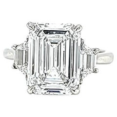 Louis Newman & Co GIA Certified 4.01 Carat Emerald Cut Diamond Three Stone Ring