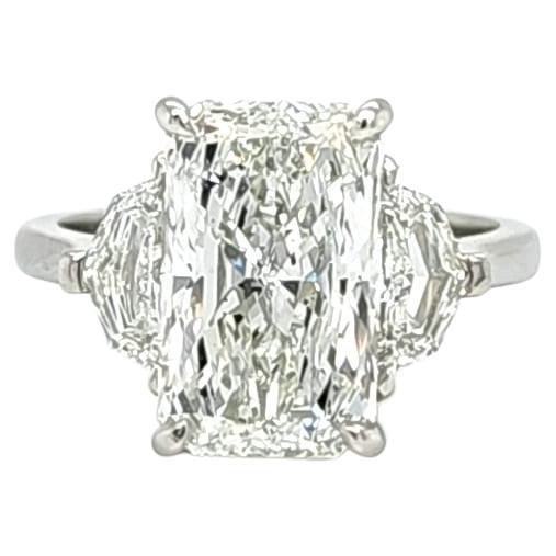 Louis Newman & Co GIA Certified 4.03 Carat Radiant Cut Diamond Three Stone Ring For Sale