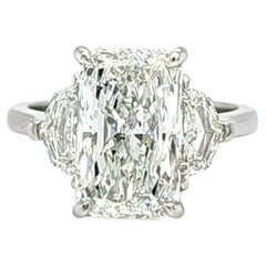 Used Louis Newman & Co GIA Certified 4.03 Carat Radiant Cut Diamond Three Stone Ring
