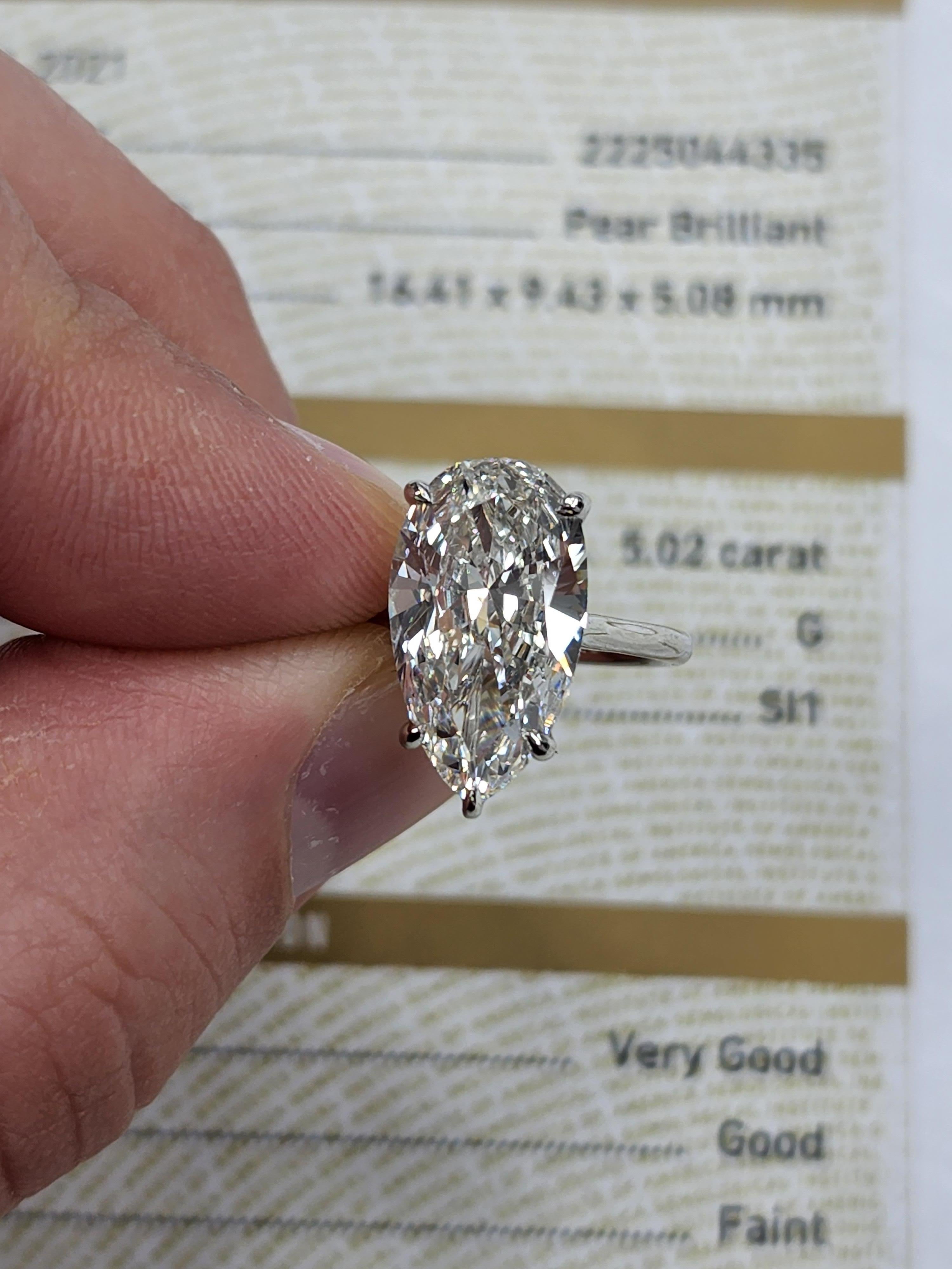 Pear Cut Louis Newman & Co GIA Certified 5.02 Carat Pear Shape Diamond Ring