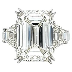 Louis Newman & Co GIA Certified 7.01 Carat Emerald Cut Three Stone Ring