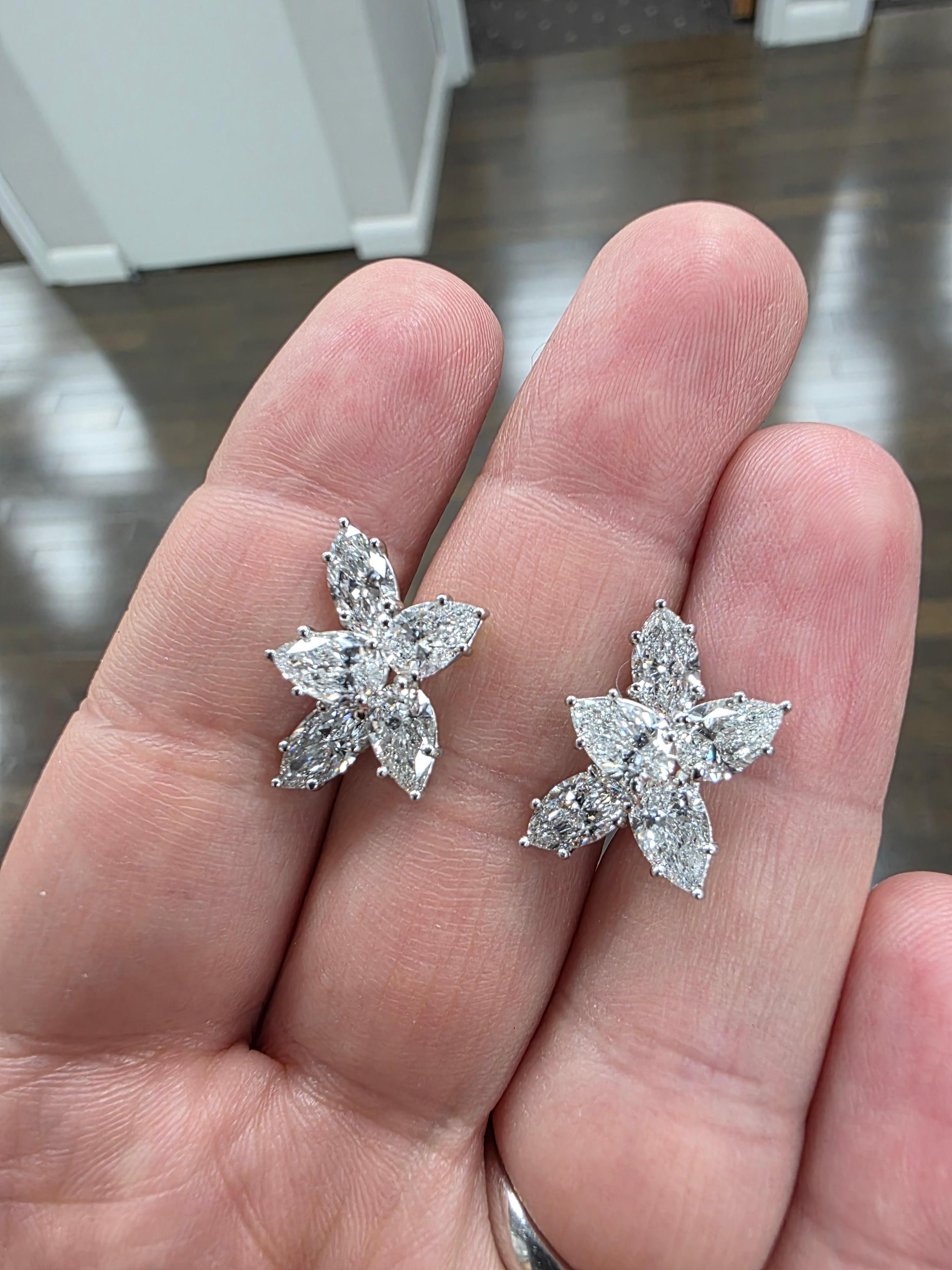 Louis Newman & Co GIA Certified 7.06 Carats Diamond Cluster Earrings For Sale 3