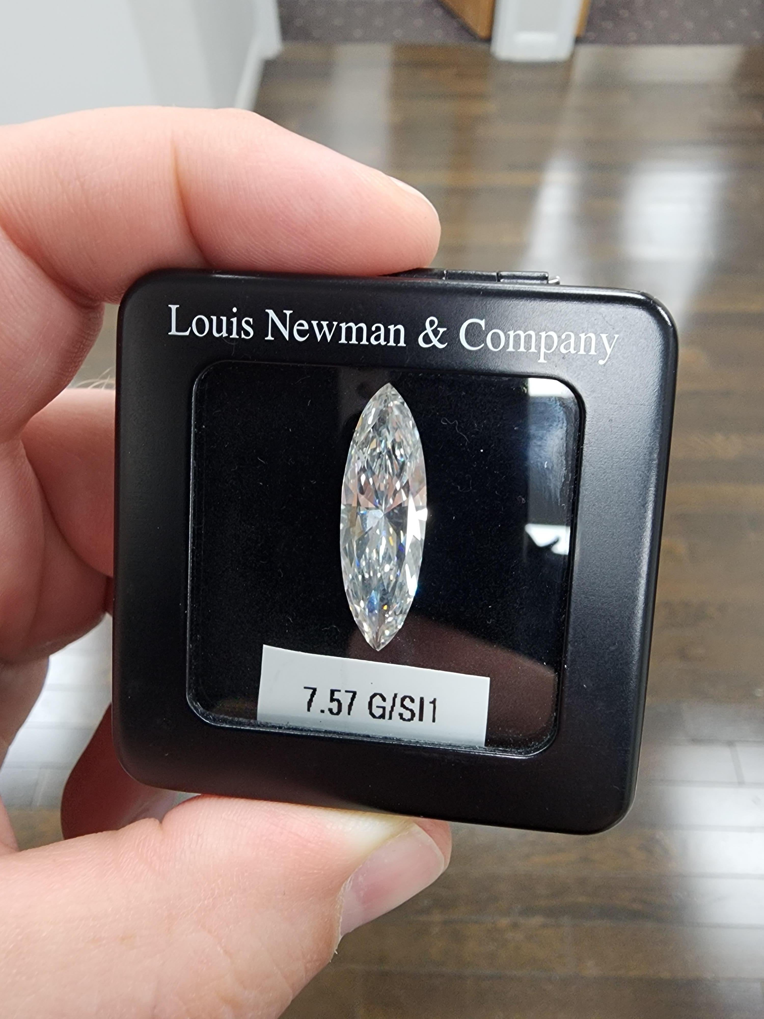 Women's or Men's Louis Newman & Co GIA Certified 7.57 Carat Marquise Cut Diamond Three Stone Ring