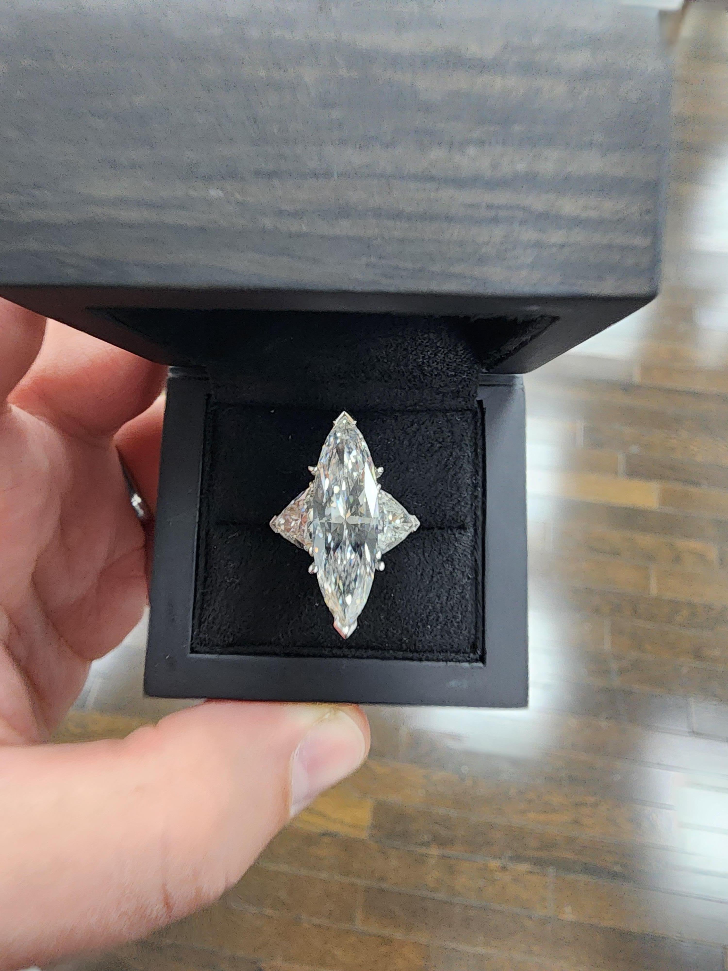 Louis Newman & Co GIA Certified 7.57 Carat Marquise Cut Diamond Three Stone Ring 2