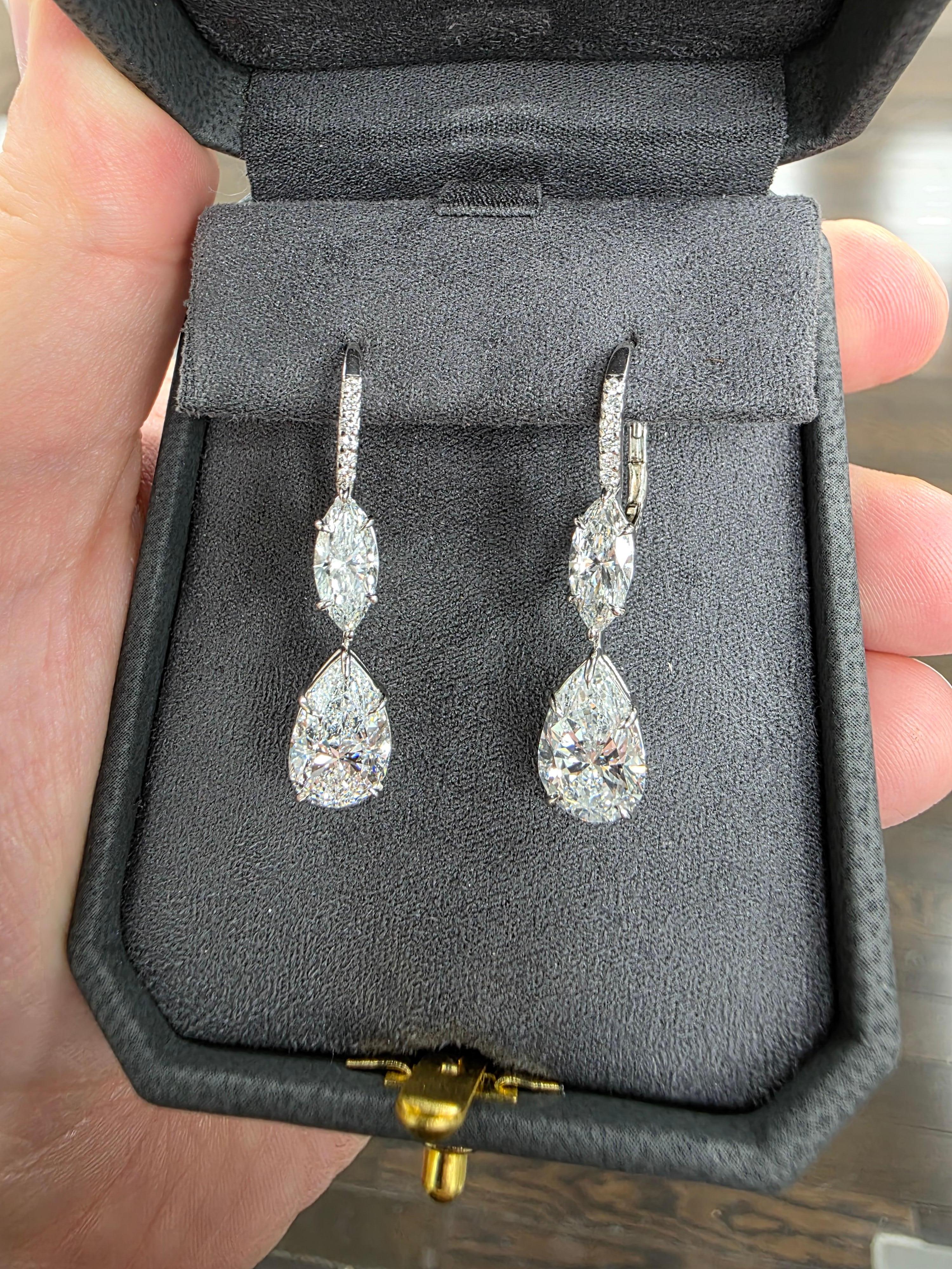 Louis Newman & Co GIA Certified 8.78 Carats Pear Shape Diamond Dangle Earrings in vendita 1