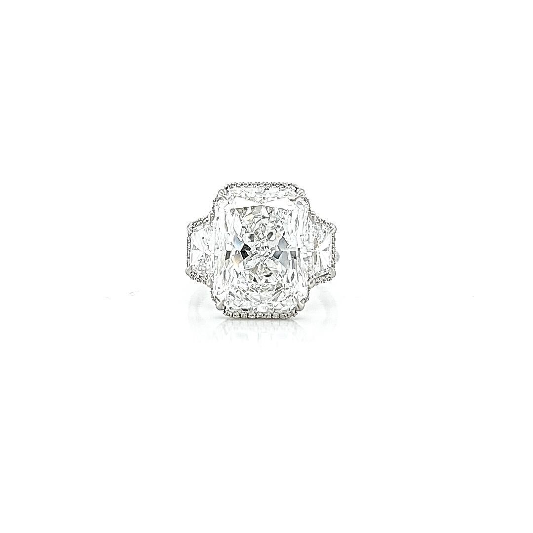 Louis Newman & Co GIA Certified 8.85 Carat Radiant Cut Diamond Three Stone Ring In New Condition In New York, NY