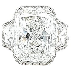 Louis Newman & Co GIA Certified 8.85 Carat Radiant Cut Diamond Three Stone Ring