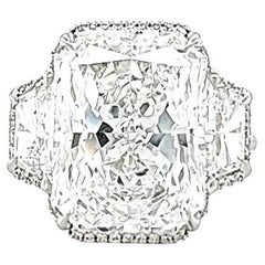 Louis Newman & Co GIA Certified 8.85 Carat Radiant Cut Diamond Three Stone Ring