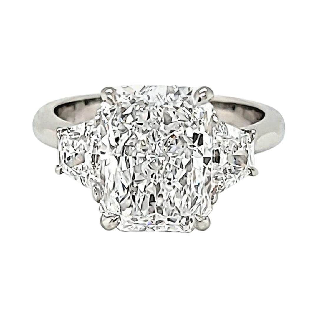 Louis Newman & Co GIA Certified Radiant Cut 3.08 Carat Three Stone Ring