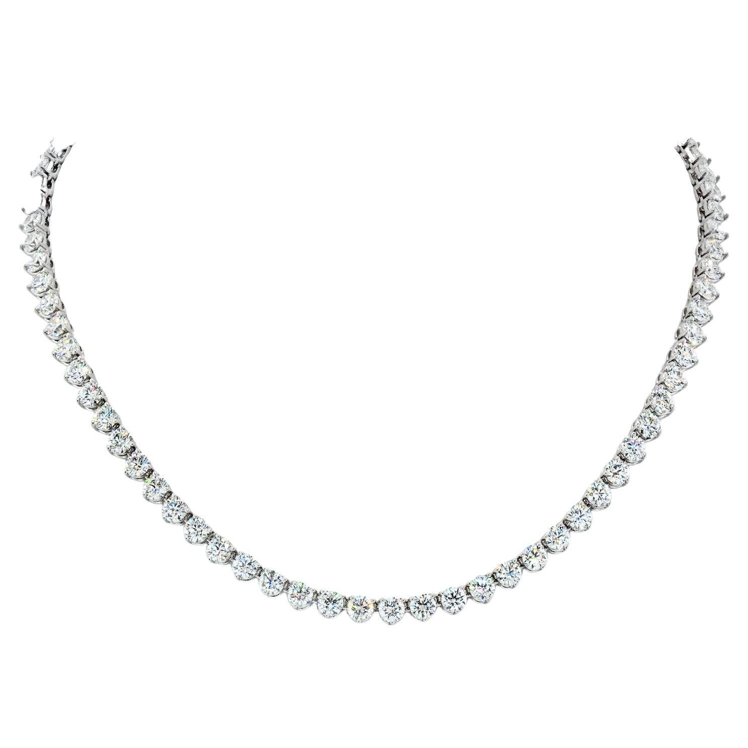Louis Newman & Co GIA Diamond Straight Line Tennis Necklace with 25.24 Carats For Sale