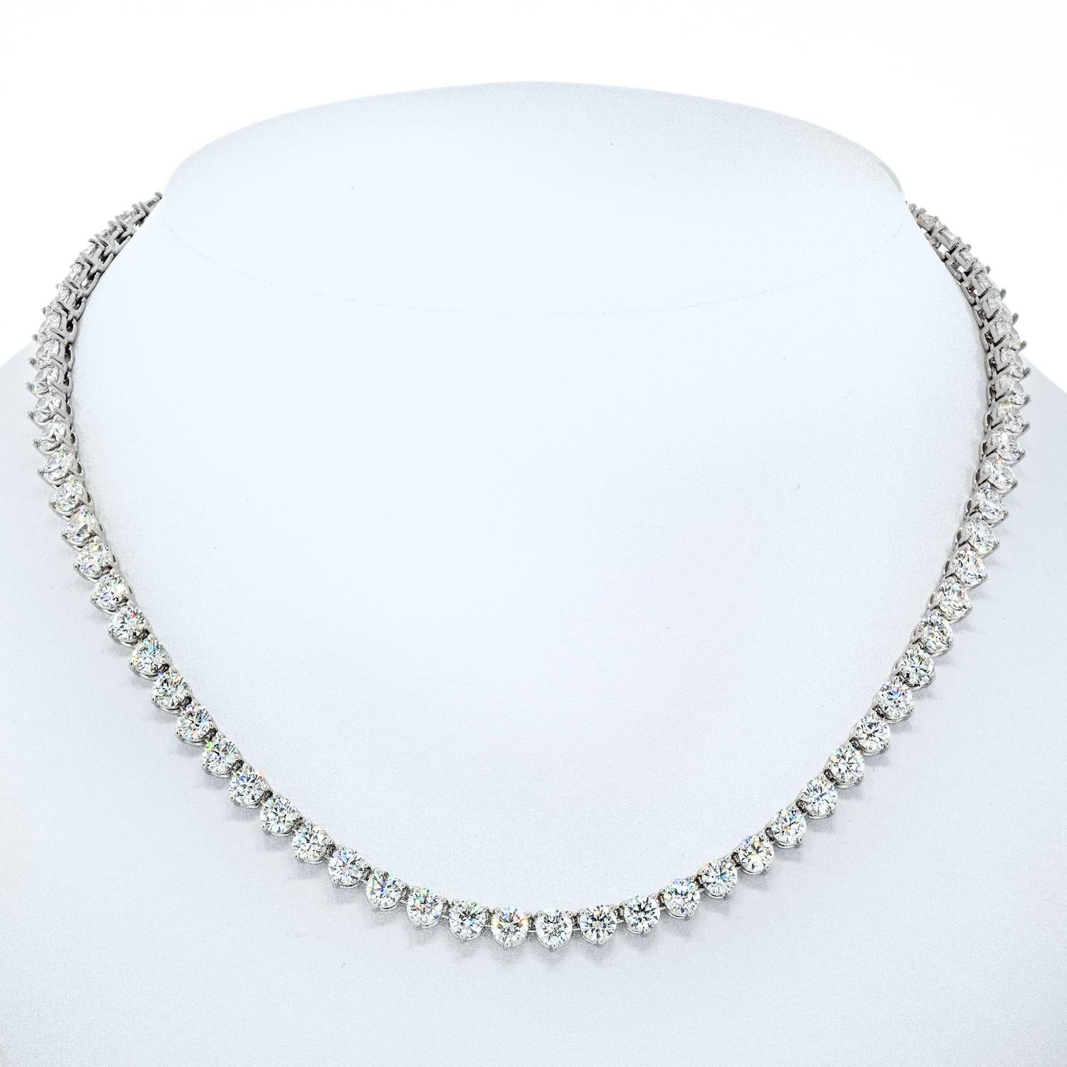 Every Diamond was picked to match in this one of a kind Piece. Average diamond weight 0.40 carats with 30.53 carats total.  Custom made 18K White Gold 3 Prong setting with 76 Round Diamonds certified by the GIA. Every Diamond is D-E-F in color and