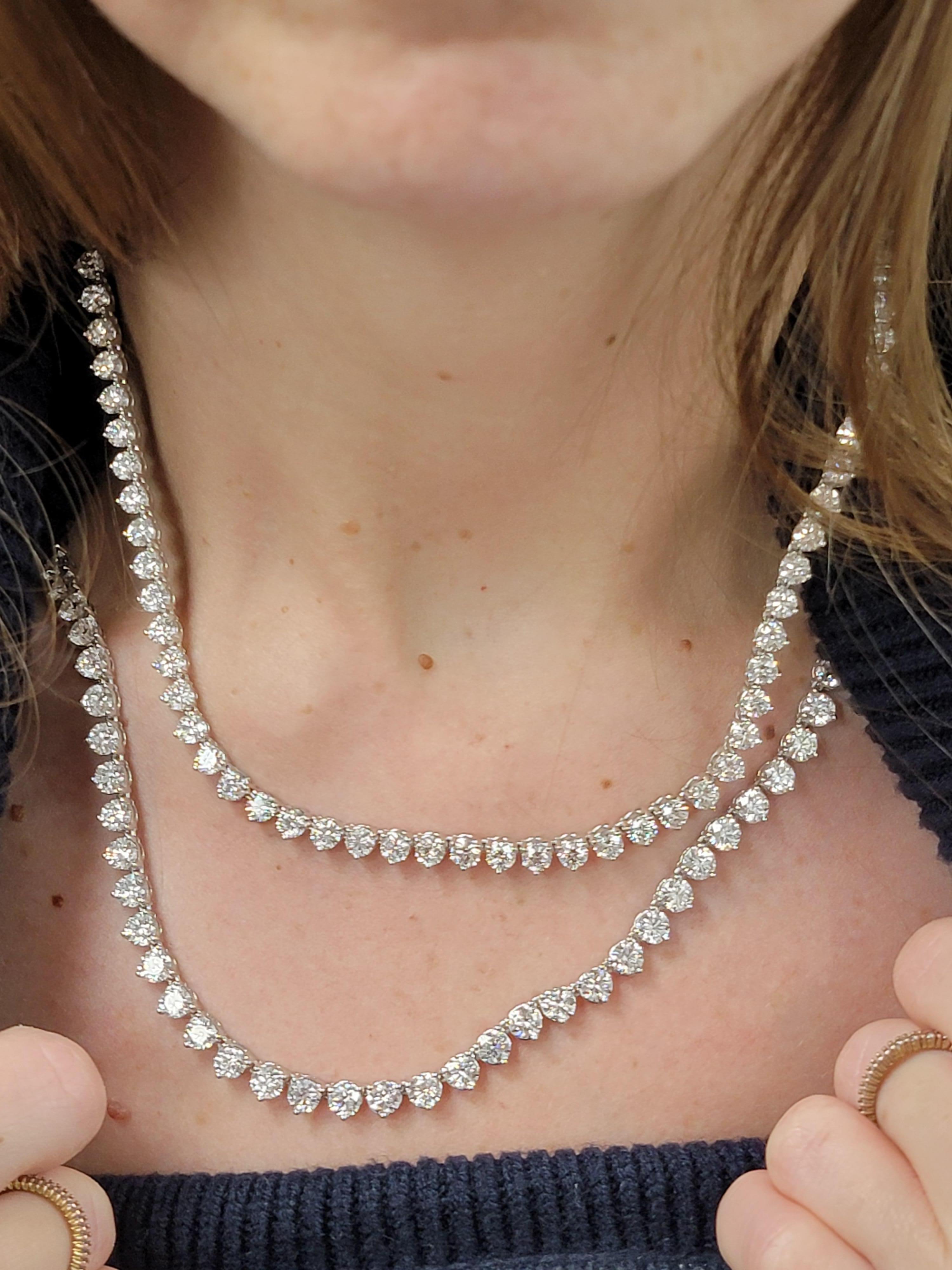 Round Cut Louis Newman & Co GIA Diamond Straight Line Tennis Necklace with 30.53 Carats For Sale