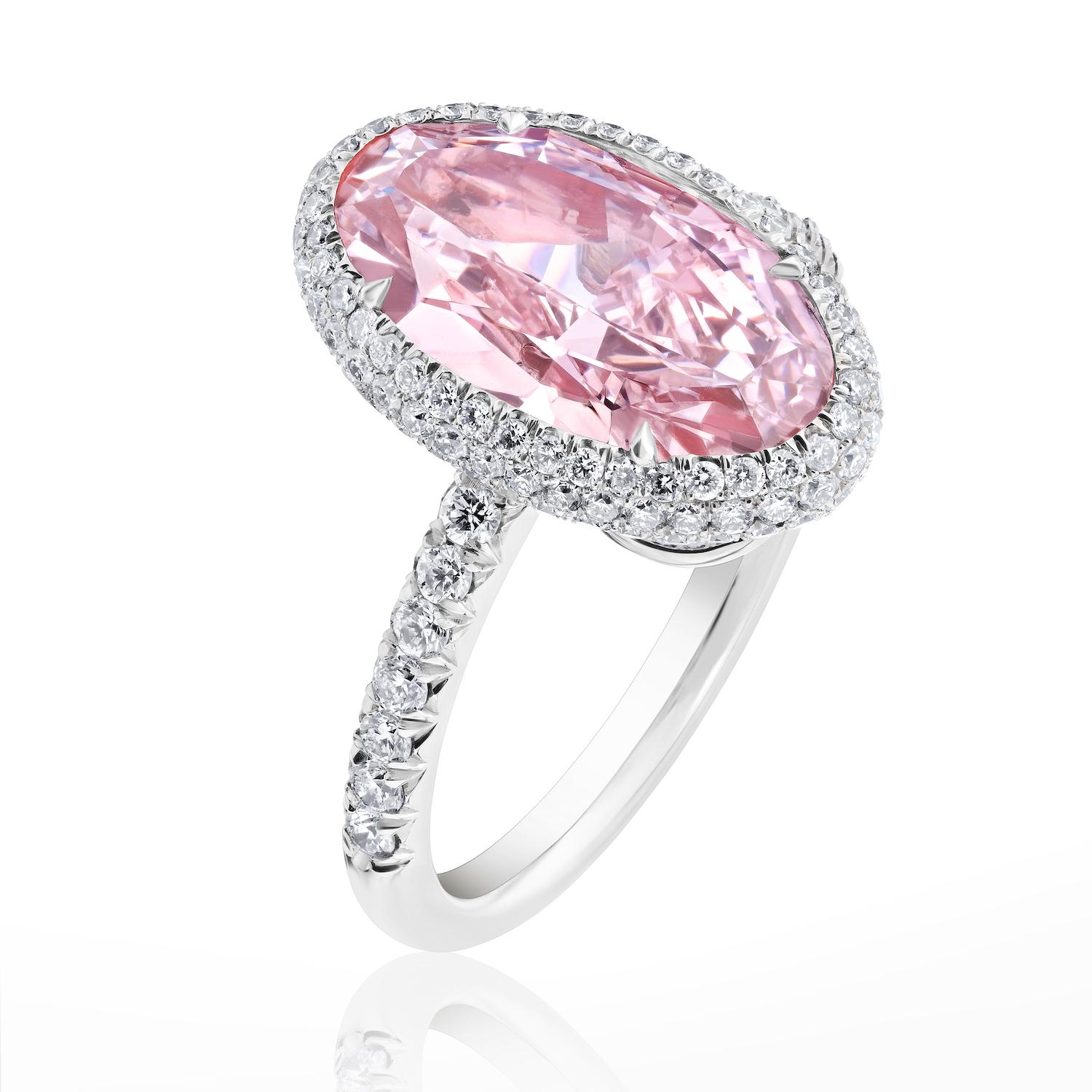 Louis Newman & Company 3 Carat GIA Certified Oval Pink Diamond Ring 2