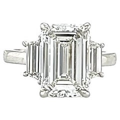 Louis Newman & Company 4.01 Carat Emerald Cut GIA Diamond Three Stone Ring