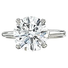 GIA Certified 3.77 Carat Round Diamond Three Stone Ring